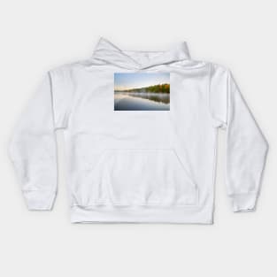 Scenic Early morning landscape fog just above the water level Kids Hoodie